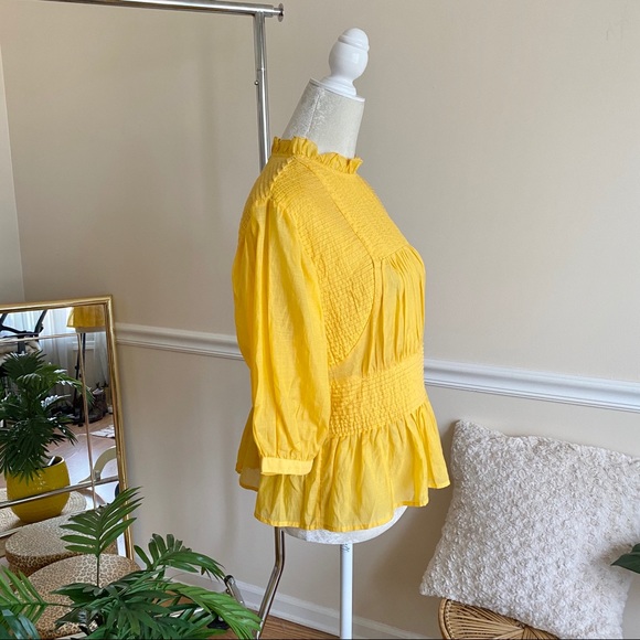 Something Navy Yellow Pleated Peplum Top M - Picture 4 of 12